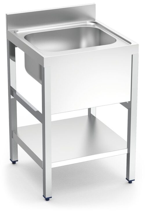 Fregadero inox con soporte con entrepaño serie 600 1 cubeta Fricosmos 700x600 mm