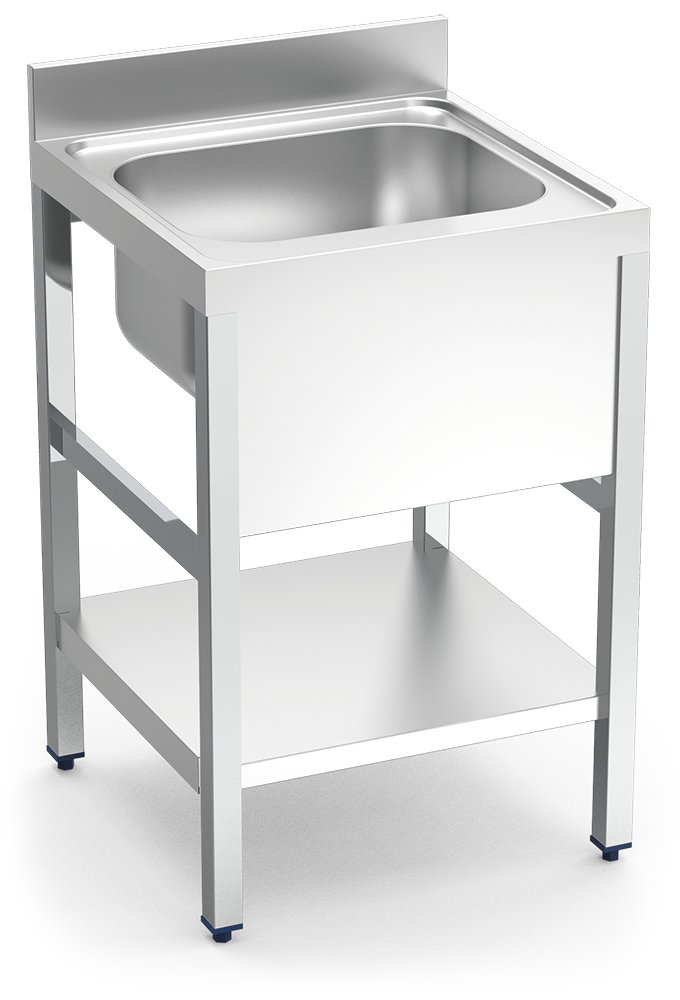 Fregadero inox con soporte con entrepaño serie 600 1 cubeta Fricosmos 700x600 mm