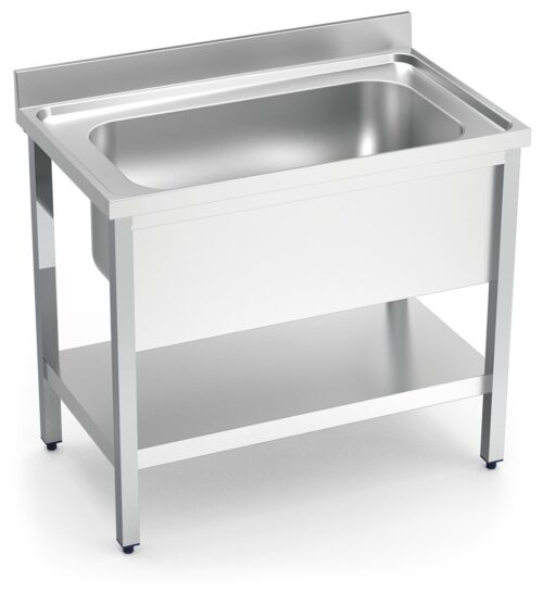 Fregadero inox con soporte con entrepaño serie 600 1 cubeta gran capacidad faldón completo Fricosmos 1000x600 mm