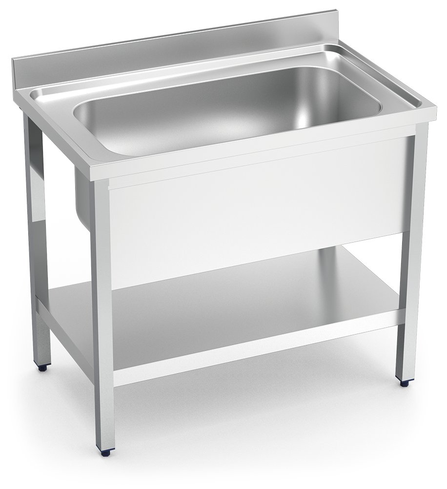 Fregadero inox con soporte con entrepaño serie 600 1 cubeta gran capacidad faldón completo Fricosmos 1000x600 mm