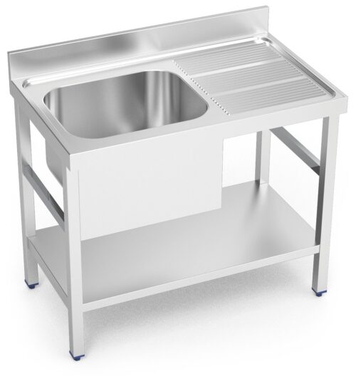 Fregadero inox con soporte con entrepaño serie 700 1 cubeta 1 escurridor derecha faldón parcial Fricosmos 1000x700 mm