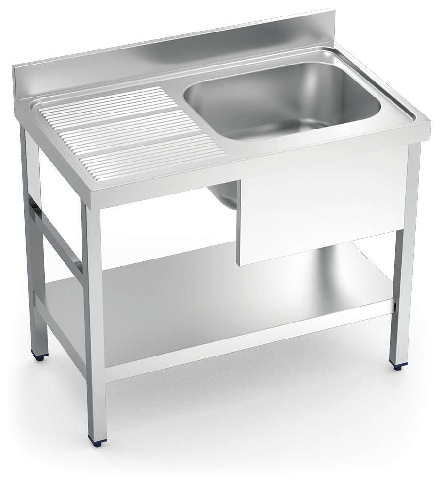 Fregadero inox con soporte con entrepaño serie 700 1 cubeta 1 escurridor izquierda Fricosmos 1300x700 mm