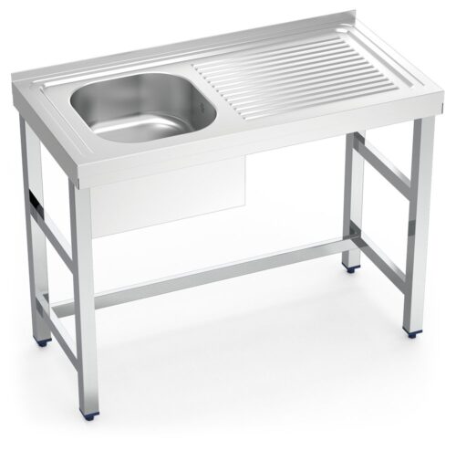 Fregadero inox con soporte sin entrepaño serie 500 1 cubeta 1 escurridor derecha faldón parcial Fricosmos 800x500 mm