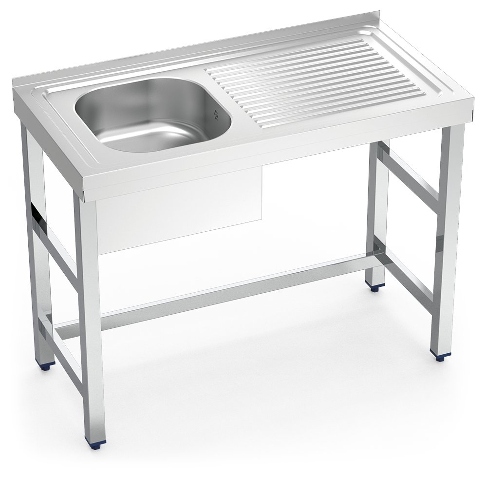 Fregadero inox con soporte sin entrepaño serie 500 1 cubeta 1 escurridor derecha faldón parcial Fricosmos 800x500 mm
