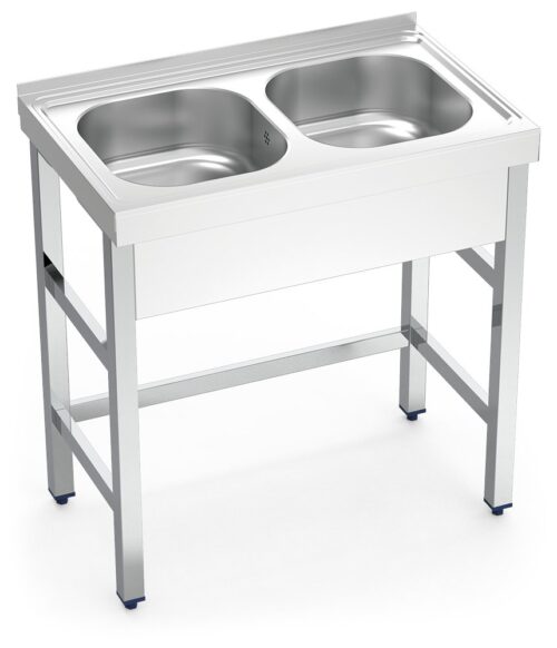 Fregadero inox con soporte sin entrepaño serie 500 2 cubetas faldón completo Fricosmos 800x500 mm