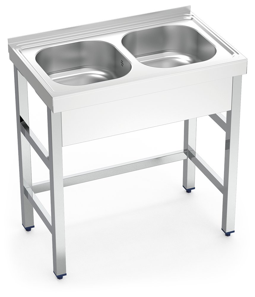 Fregadero inox con soporte sin entrepaño serie 500 2 cubetas faldón completo Fricosmos 800x500 mm