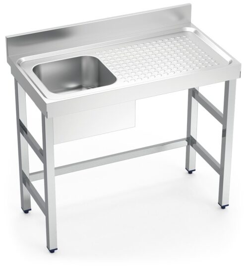 Fregadero inox con soporte sin entrepaño serie 550 1 cubeta 1 escurridor derecha faldón parcial Fricosmos 1000x550 mm