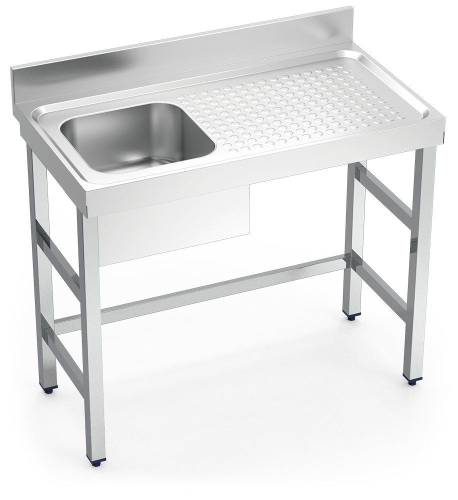 Fregadero inox con soporte sin entrepaño serie 550 1 cubeta 1 escurridor derecha faldón parcial Fricosmos 1000x550 mm