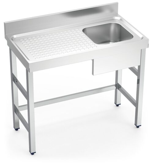 Fregadero inox con soporte sin entrepaño serie 550 1 cubeta 1 escurridor izquierda faldón parcial Fricosmos 1000x550 mm