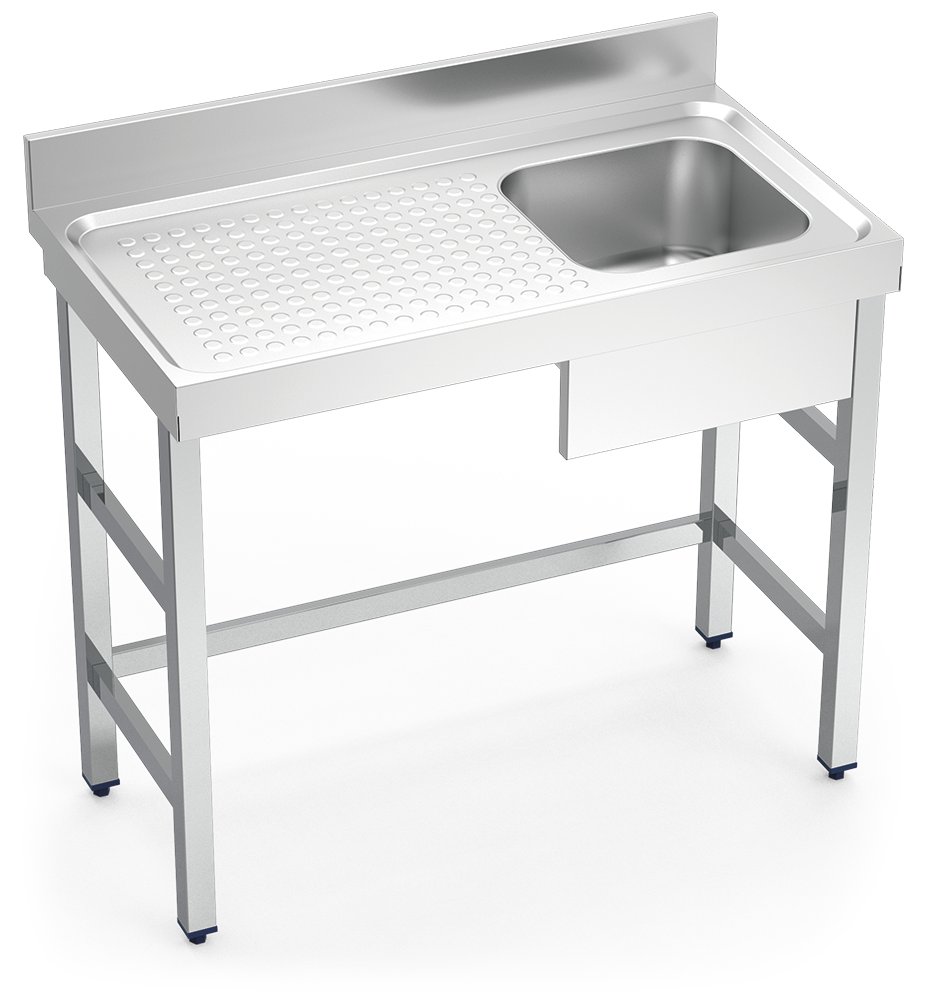 Fregadero inox con soporte sin entrepaño serie 550 1 cubeta 1 escurridor izquierda faldón parcial Fricosmos 1000x550 mm