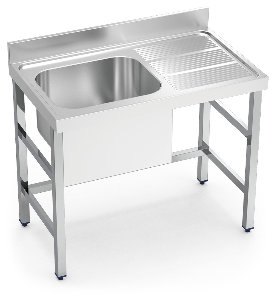 Fregadero inox con soporte sin entrepaño serie 600 1 cubeta 1 escurridor derecha faldón parcial Fricosmos 1000x600 mm