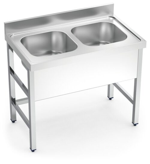 Fregadero inox con soporte sin entrepaño serie 600 2 cubetas faldón completo Fricosmos 1000x600 mm