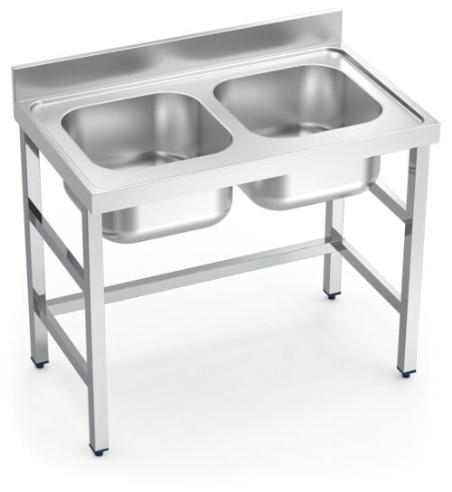 Fregadero inox con soporte sin entrepaño serie 600 2 cubetas Fricosmos 1400x600 mm