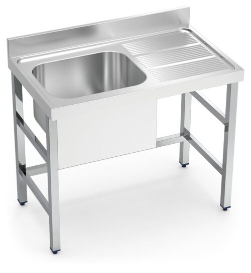 Fregadero inox con soporte sin entrepaño serie 700 1 cubeta 1 escurridor derecha faldón parcial Fricosmos 1000x700 mm