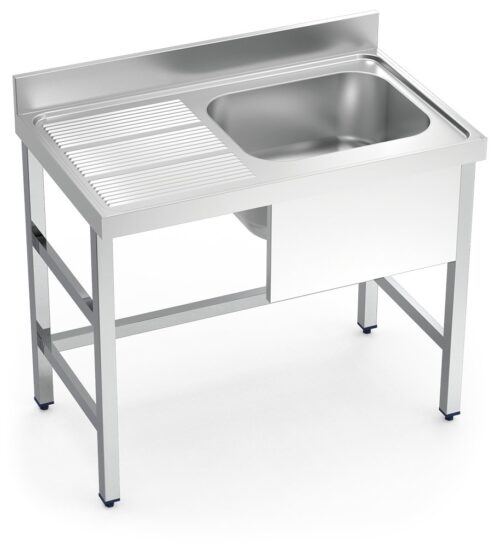 Fregadero inox con soporte sin entrepaño serie 700 1 cubeta 1 escurridor izquierda faldón parcial Fricosmos 1000x700 mm
