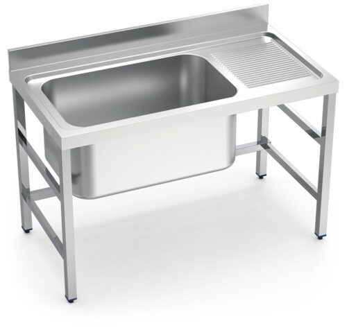 Fregadero inox con soporte sin entrepaño serie 700 1 cubeta gran capacidad 1 escurridor derecha Fricosmos 1300x700 mm
