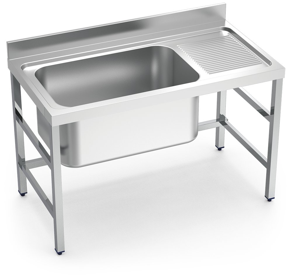Fregadero inox con soporte sin entrepaño serie 700 1 cubeta gran capacidad 1 escurridor derecha Fricosmos 1300x700 mm