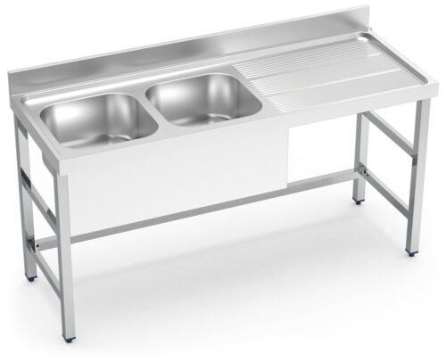 Fregadero inox con soporte sin entrepaño serie 700 2 cubetas 1 escurridor derecha faldon parcial Fricosmos 1400x700 mm
