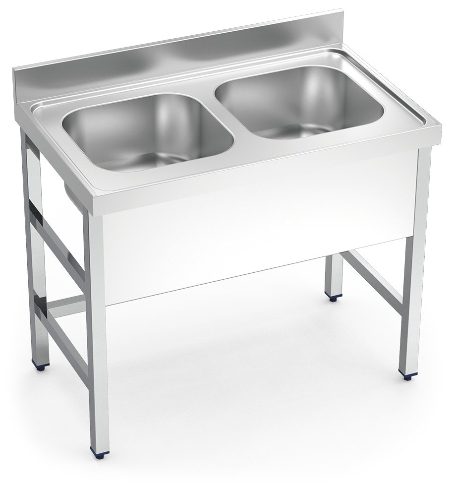 Fregadero inox con soporte sin entrepaño serie 700 2 cubetas faldón completo Fricosmos 1200x700 mm