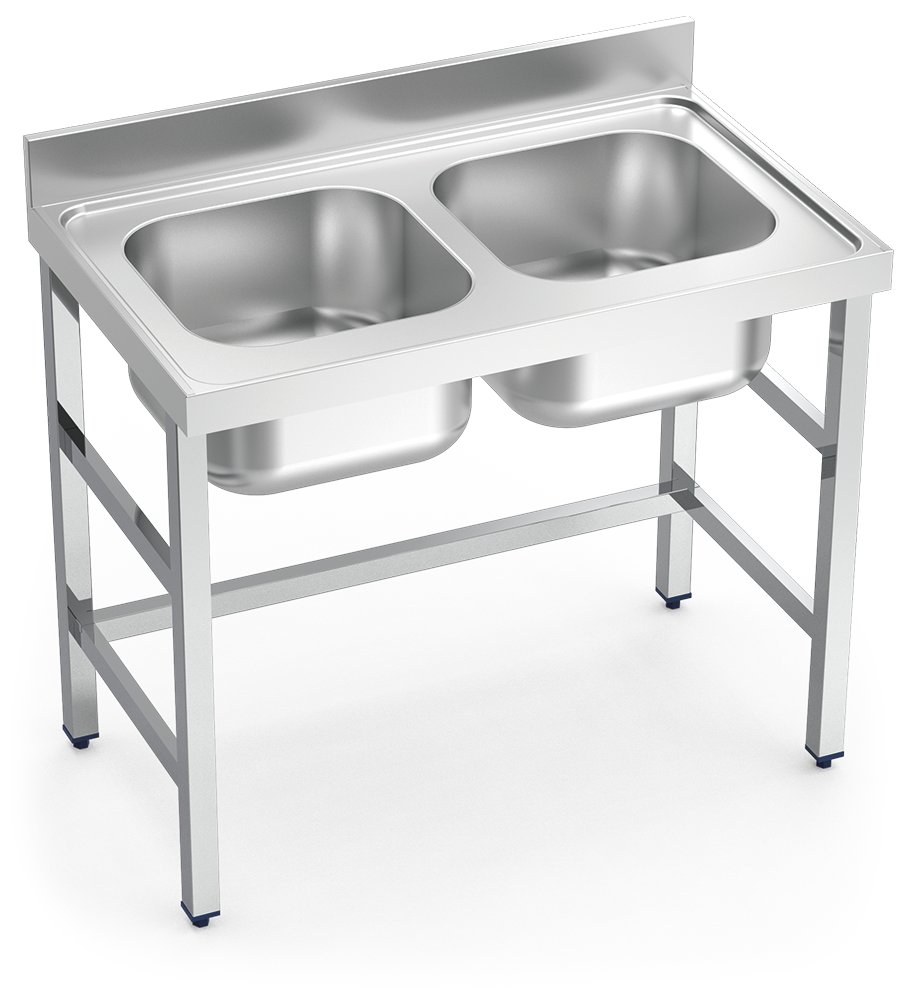 Fregadero inox con soporte sin entrepaño serie 700 2 cubetas Fricosmos 1000x700 mm
