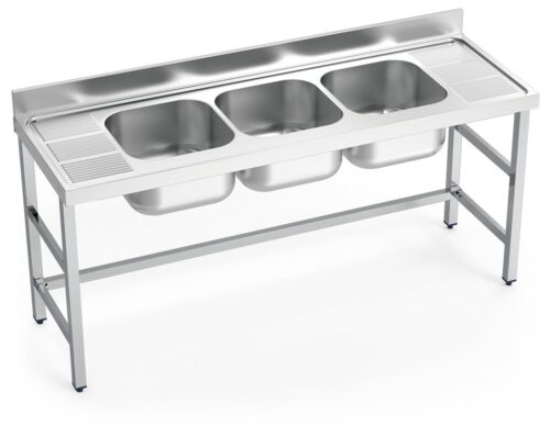 Fregadero inox con soporte sin entrepaño serie 700 3 cubetas 2 escurridores Fricosmos 1800x700 mm