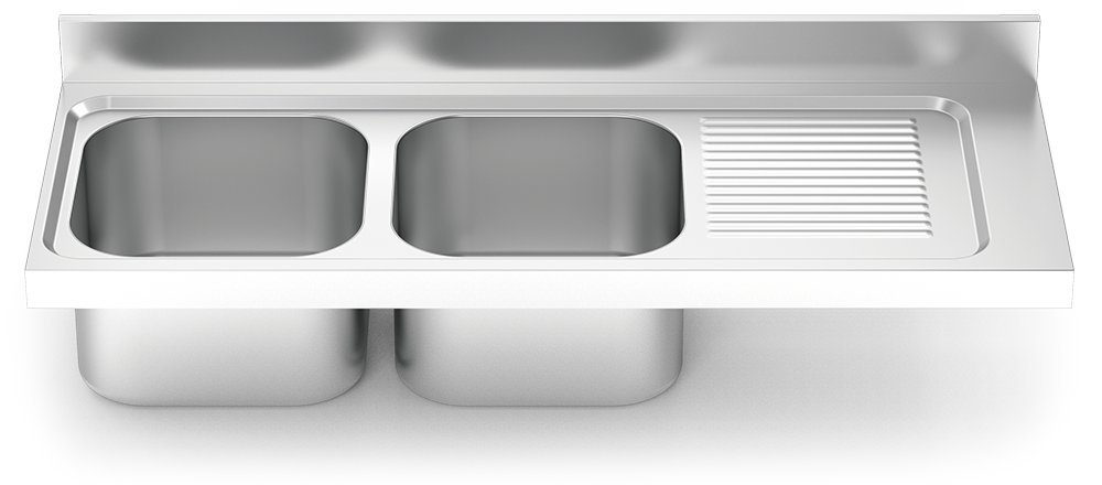 Fregadero inox para acoplar a mueble serie 550 2 cubetas 1 escurridor derecha Fricosmos 1400x550 mm