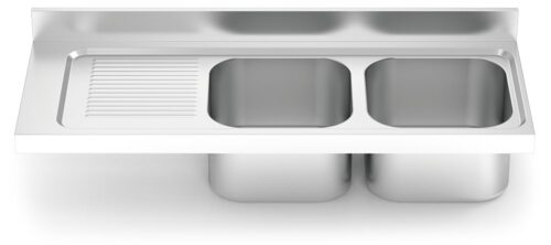 Fregadero inox para acoplar a mueble serie 550 2 cubetas 1 escurridor izquierda Fricosmos 1400x550 mm
