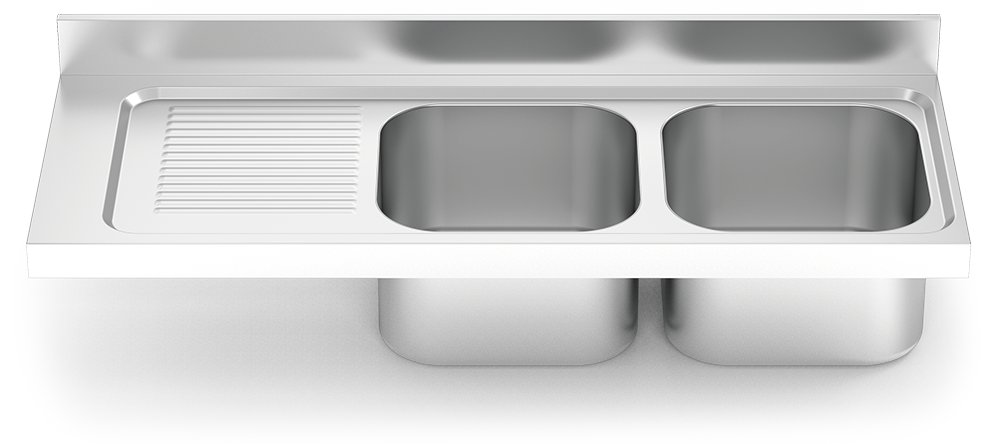 Fregadero inox para acoplar a mueble serie 550 2 cubetas 1 escurridor izquierda Fricosmos 1400x550 mm