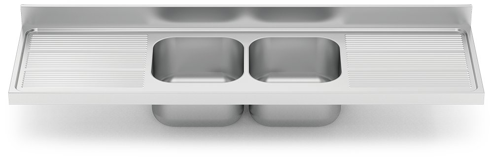 Fregadero inox para acoplar a mueble serie 700 2 cubetas 2 escurridores Fricosmos 2000x700 mm