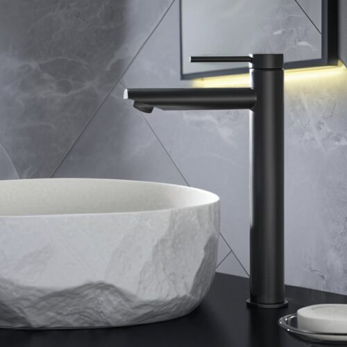 Grifo lavabo alto inoxidable Serie Vega BK Fricosmos 110x210 mm