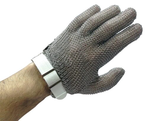 Guante de malla inox reversible con correa Fricosmos talla M (rojo)