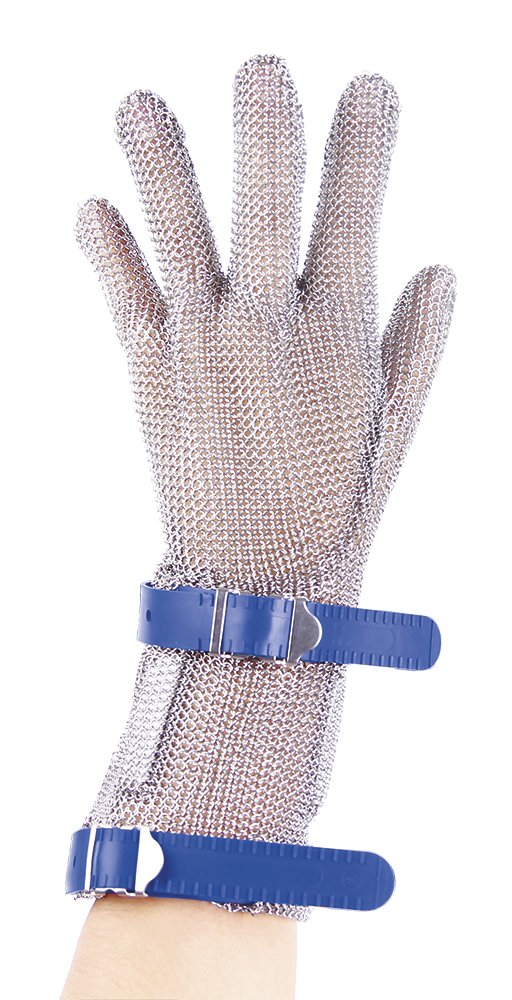 Guante de malla inox reversible con correa y brazalete Fricosmos talla L (azul)