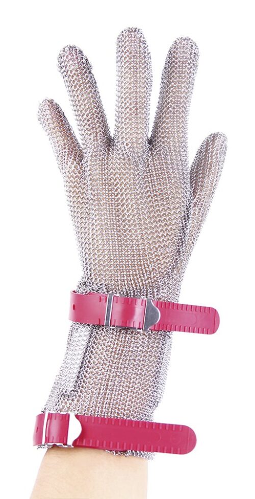 Guante de malla inox reversible con correa y brazalete Fricosmos talla M (rojo)