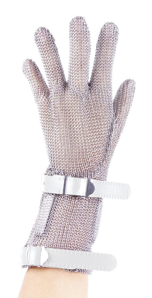Guante de malla inox reversible con correa y brazalete Fricosmos talla S (blanco)