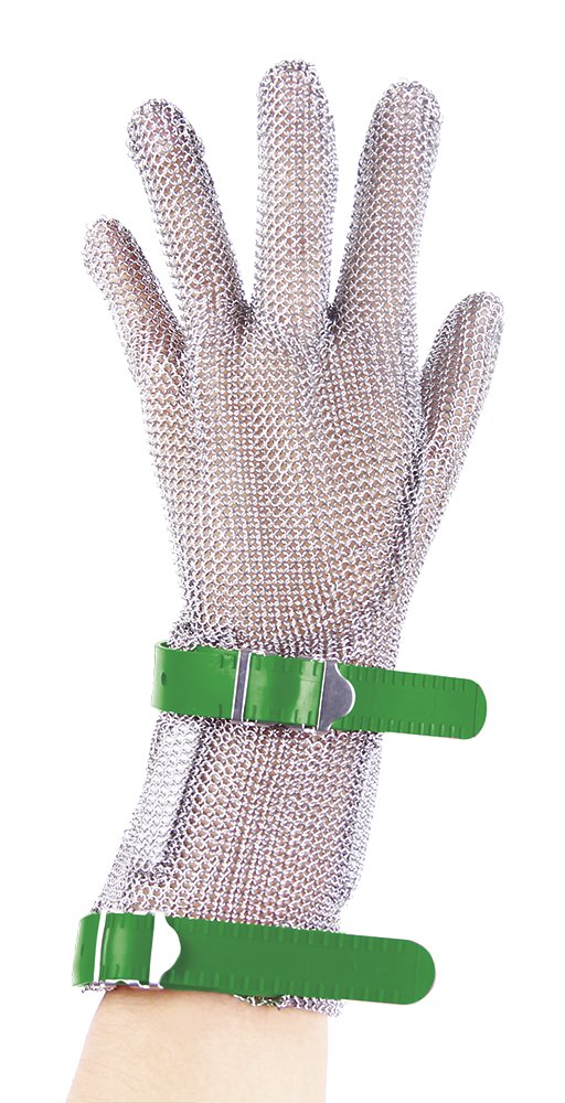 Guante de malla inox reversible con correa y brazalete Fricosmos talla XS (verde)