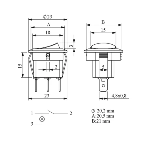 IN-216-01 round red on/off switch · view 2