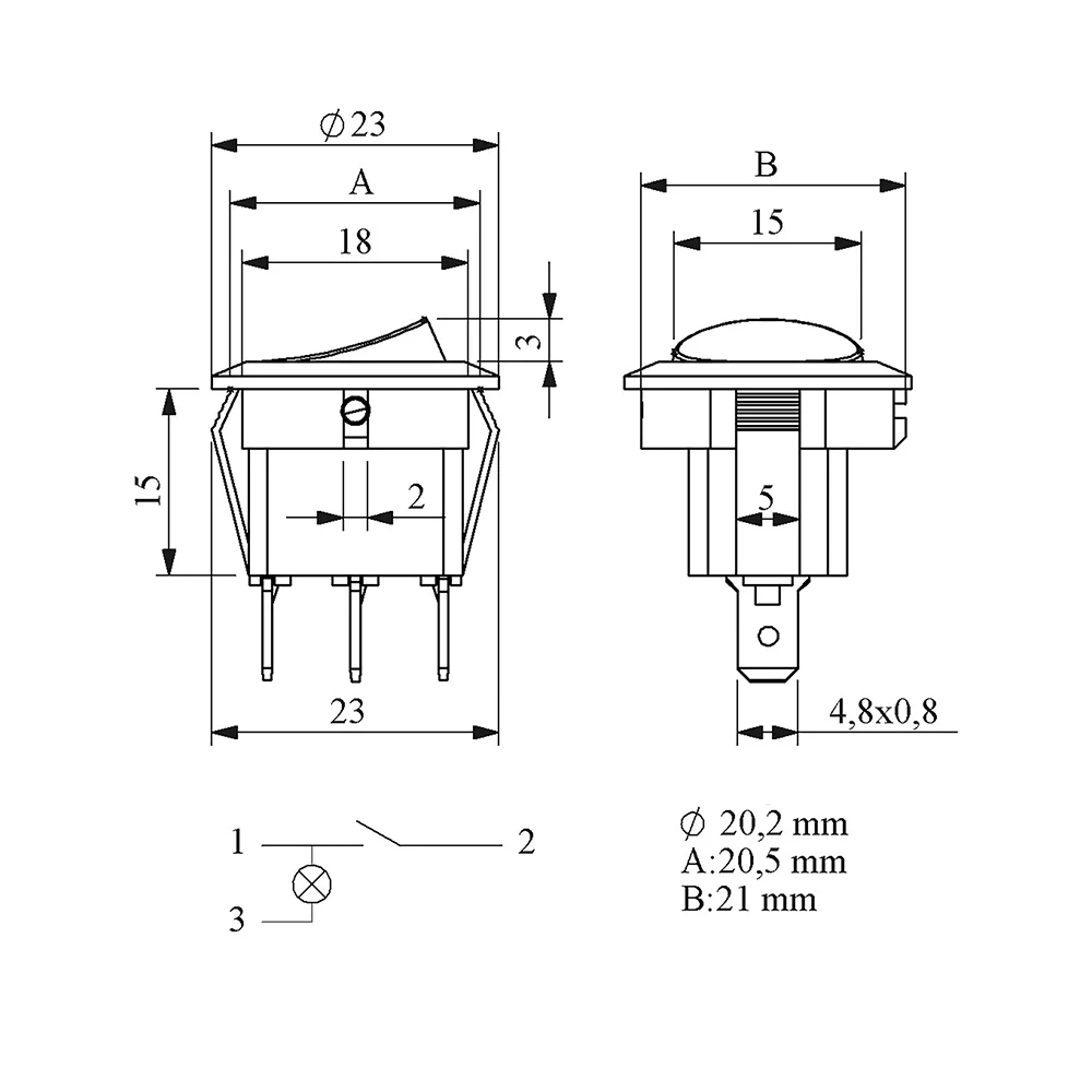 IN-216-01 round red on/off switch · view 2
