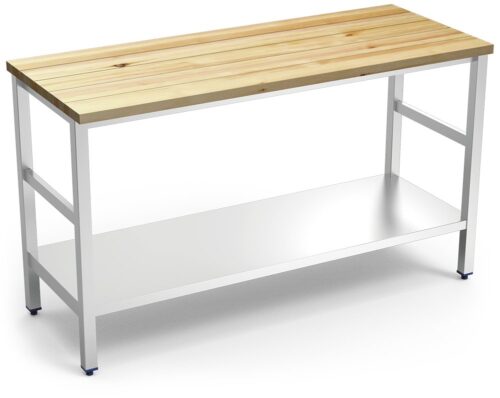 Isla de cocina inox con encimera de madera Fricosmos 1000x600x880 mm