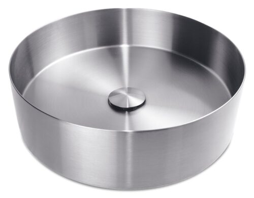 Lavabo redondo sobre encimera inox con recubrimiento PVD Fricosmos