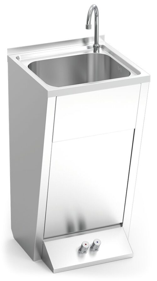 Lavamanos registrable con pedestal doble pulsador agua fría y caliente Fricosmos