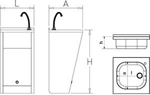 Dibujo técnico: Lavamanos registrable electrónico a pilas agua fría y caliente Fricosmos 450x450x850 mm