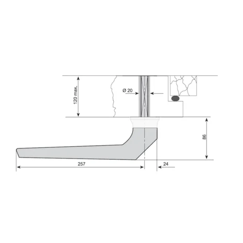 Dimension drawing · Chrome outside handle for G-942 and G-952 latches