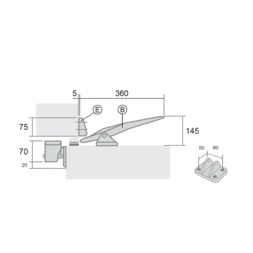 Dimension drawing · Aluminium inside handle for I-106, I-306, I-1006 and I-2006 latches