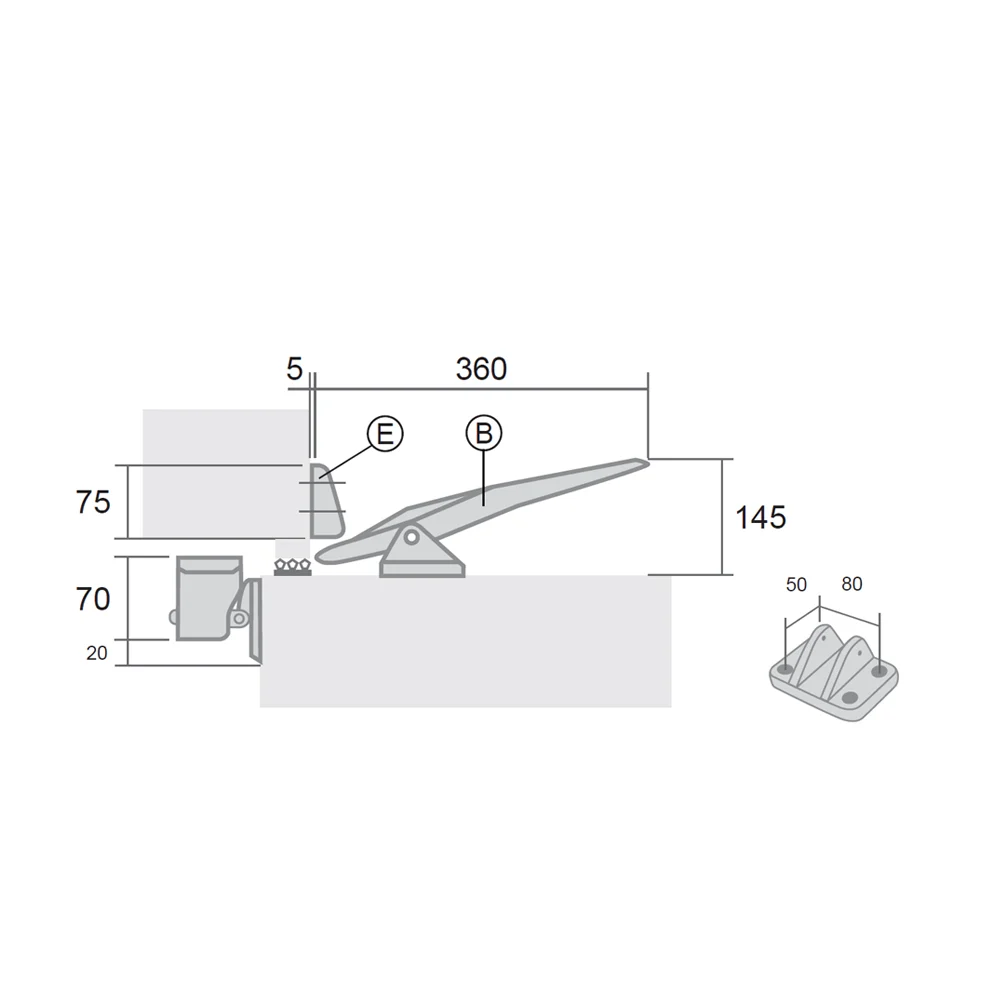 Dimension drawing · Aluminium inside handle for I-106, I-306, I-1006 and I-2006 latches