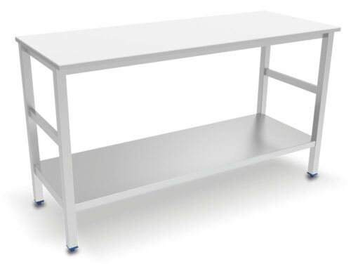 Mesa central con entrepaño y encimera de polietileno blanco Fricosmos 1000x500x870 mm