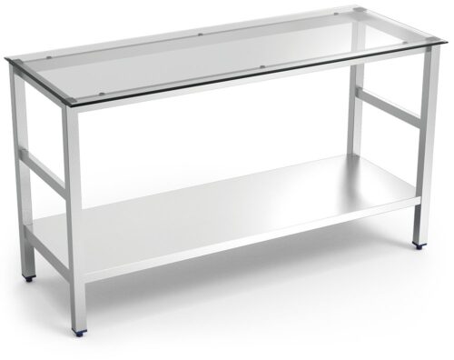 Mesa central inox con encimera de cristal translúcido Fricosmos 1000x600x860 mm