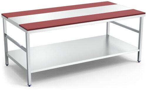 Mesa de despiece roja con entrepaño Fricosmos 1500x1050x850 mm