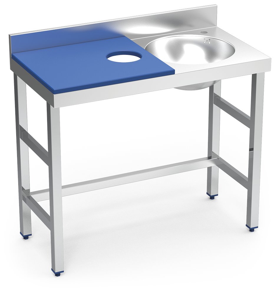 Mesa de preparación y lavado inox 1000 mm azul cubeta derecha Fricosmos
