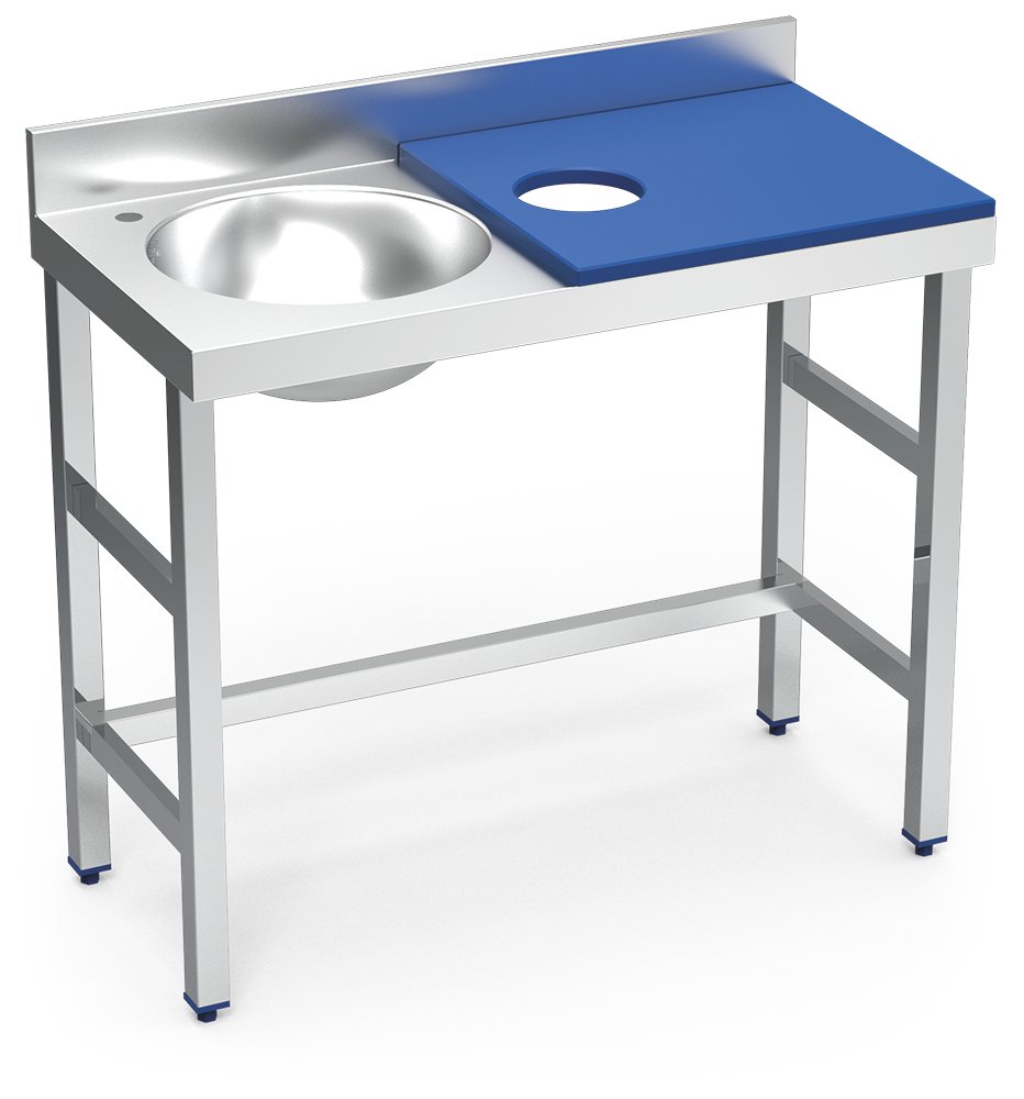 Mesa de preparación y lavado inox 1000 mm azul cubeta izquierda Fricosmos