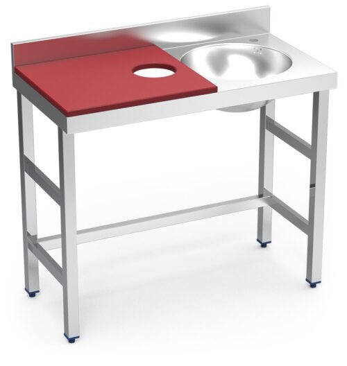 Mesa de preparación y lavado inox 1000 mm roja cubeta derecha Fricosmos